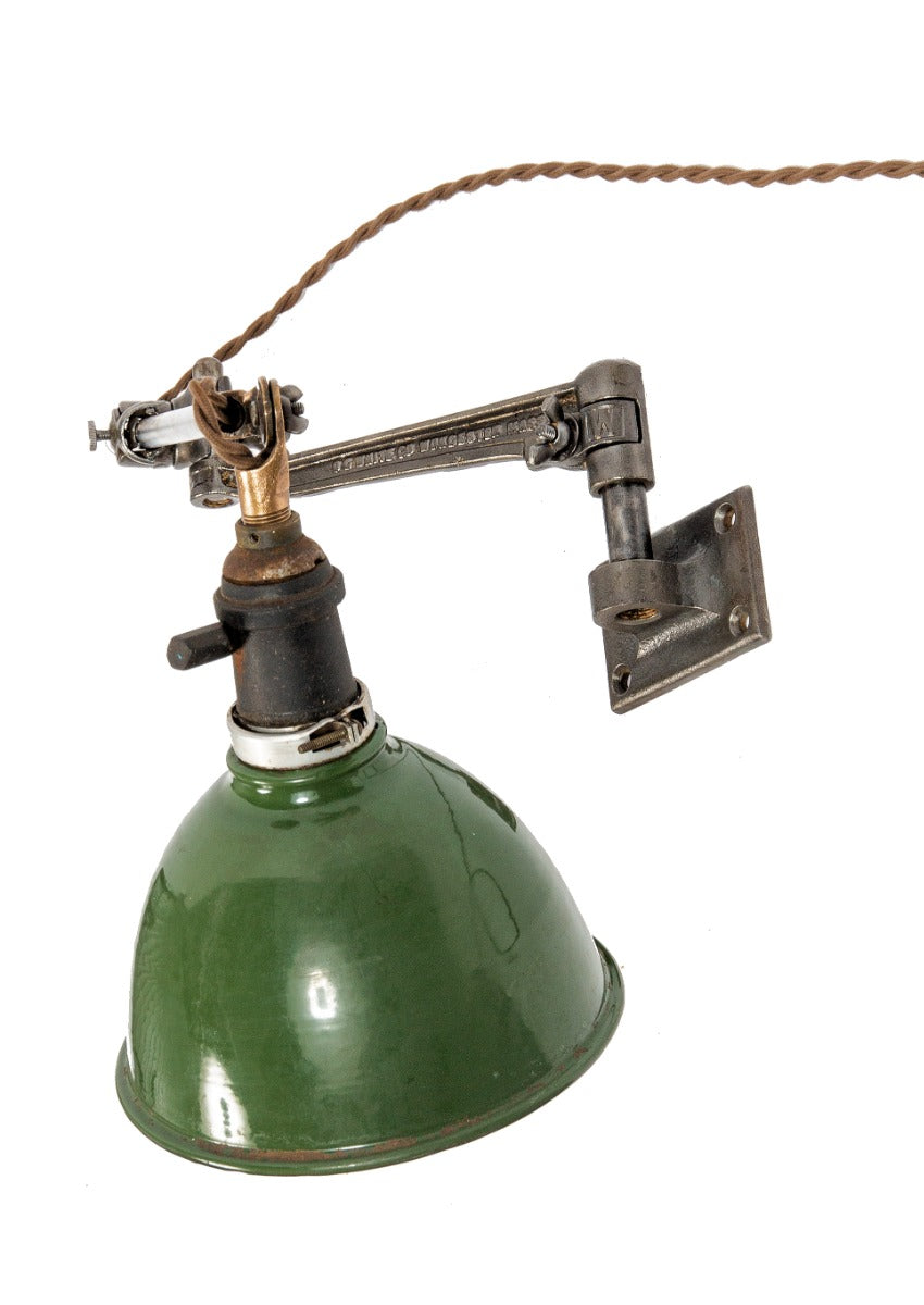 restored early 20th century hard to find wall-mount o.c. white articulating lamp from wrigley chewing gum factory