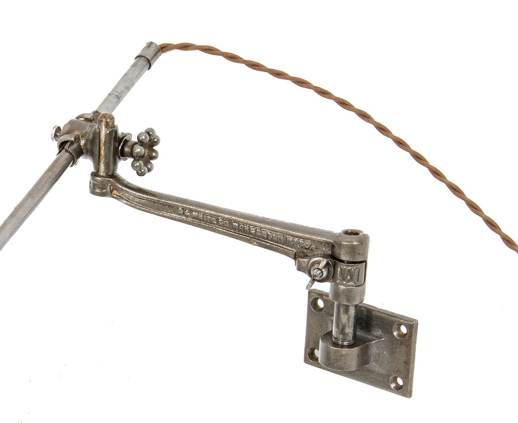restored early 20th century hard to find wall-mount o.c. white articulating lamp from wrigley chewing gum factory