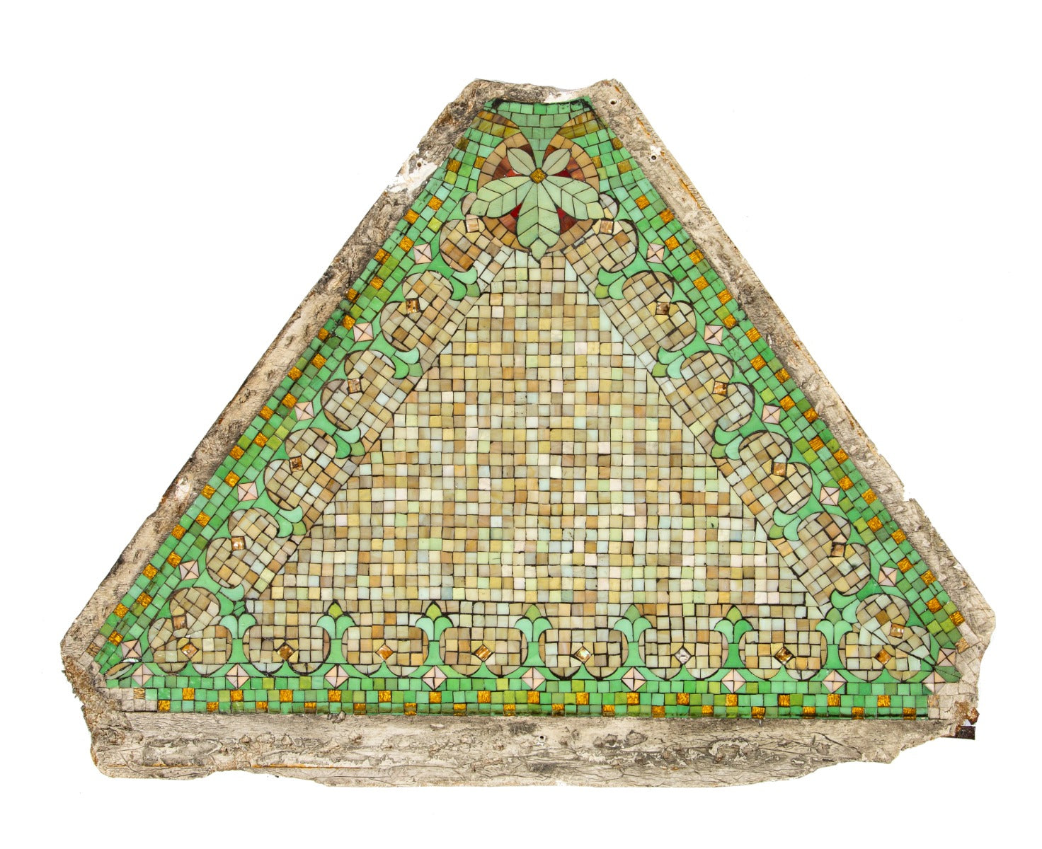 original american late 19th century downtown chicago historic fisher building interior lobby triangular-shaped mosaic tile cast plaster ceiling panel