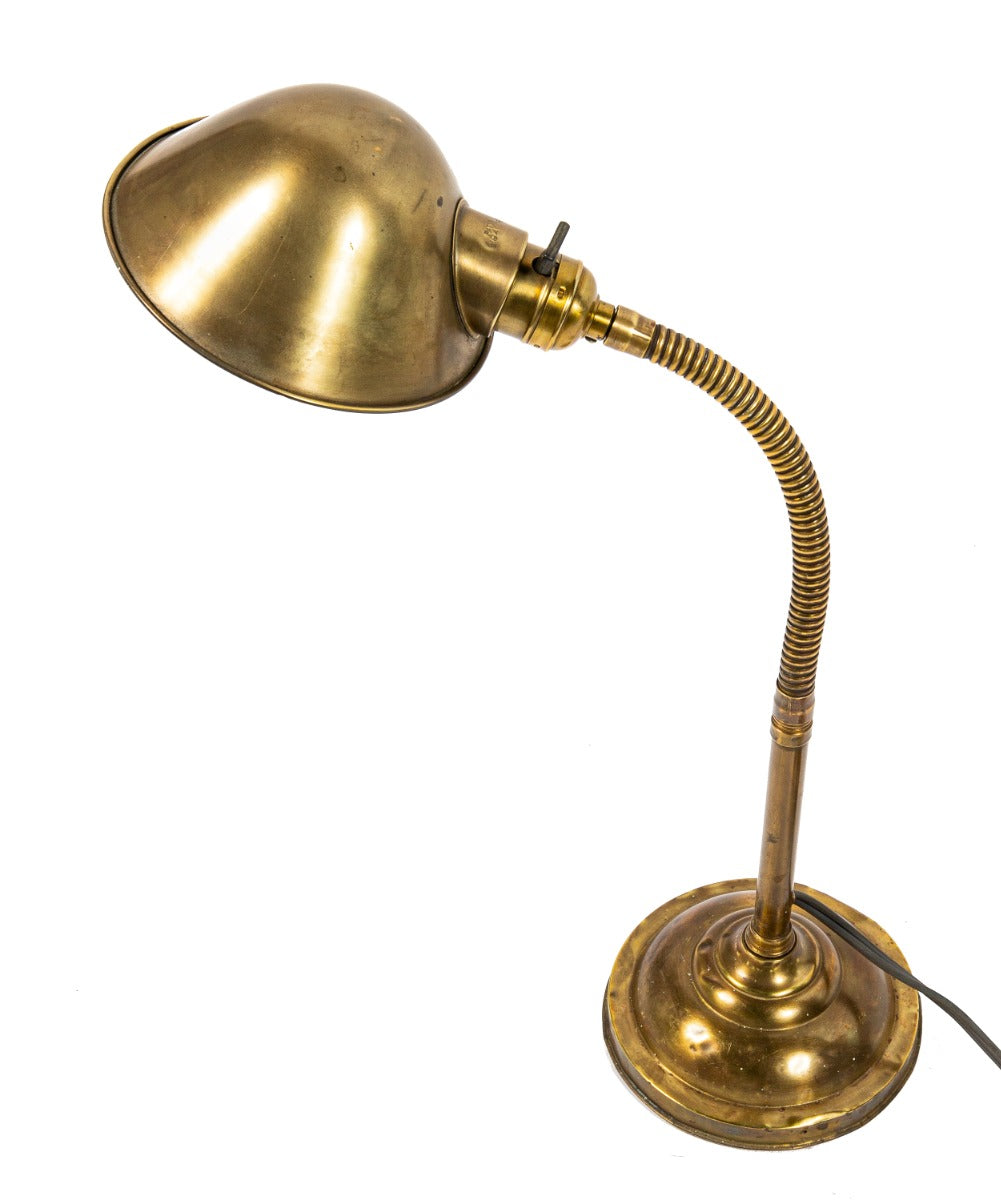 original fully adjustable early 20th century chicago office or desk brass faries gooseneck lamp with parabolic shade