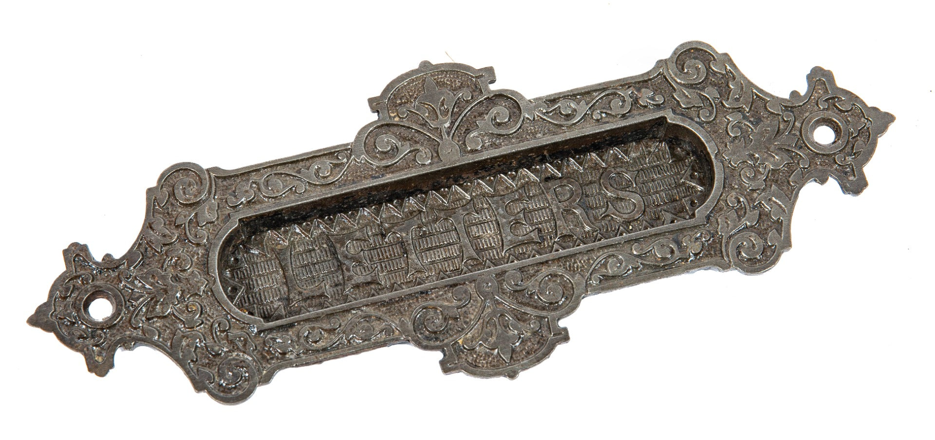 original 1870's refinished ornamental cast iron american victorian-era entrance door "letters" mailslot