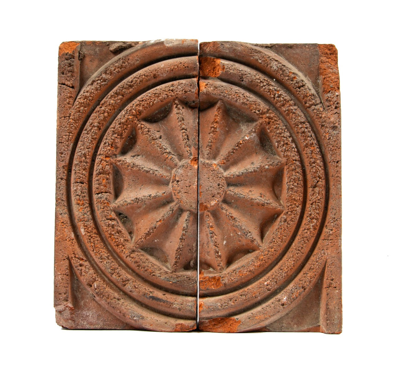 early 1880s original salvaged chicago two-part ornamental "sunburst" exterior residential red brick blocks