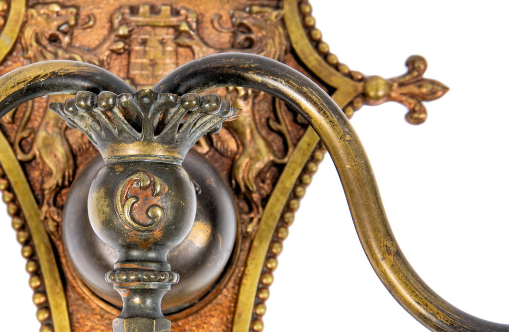 museum-quality 1893 original custom-designed copper-plated cast bronze columbus memorial building lobby wall sconce