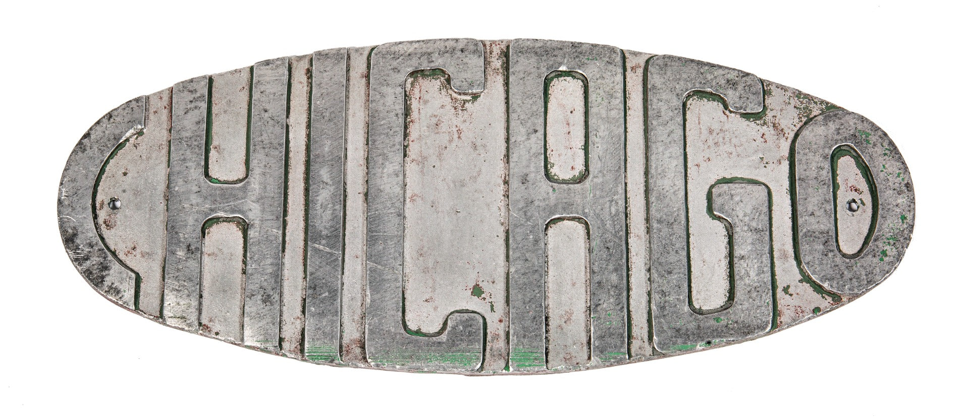 rare 1930s american art deco style cast aluminum "chicago" single-sided building sign