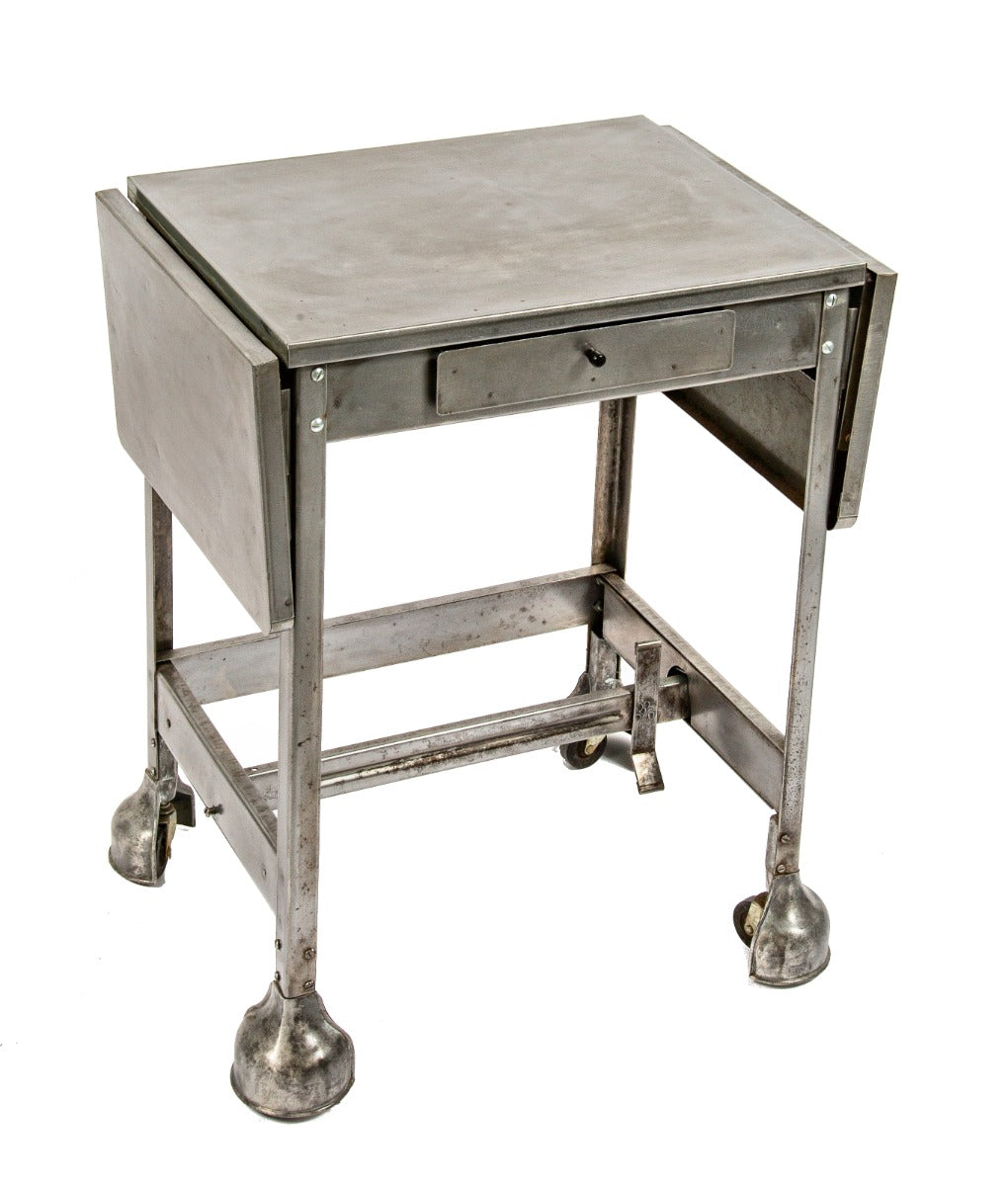 original vintage american industrial mobile brushed steel typewriter or stenographer's desk with streamlined caster guards