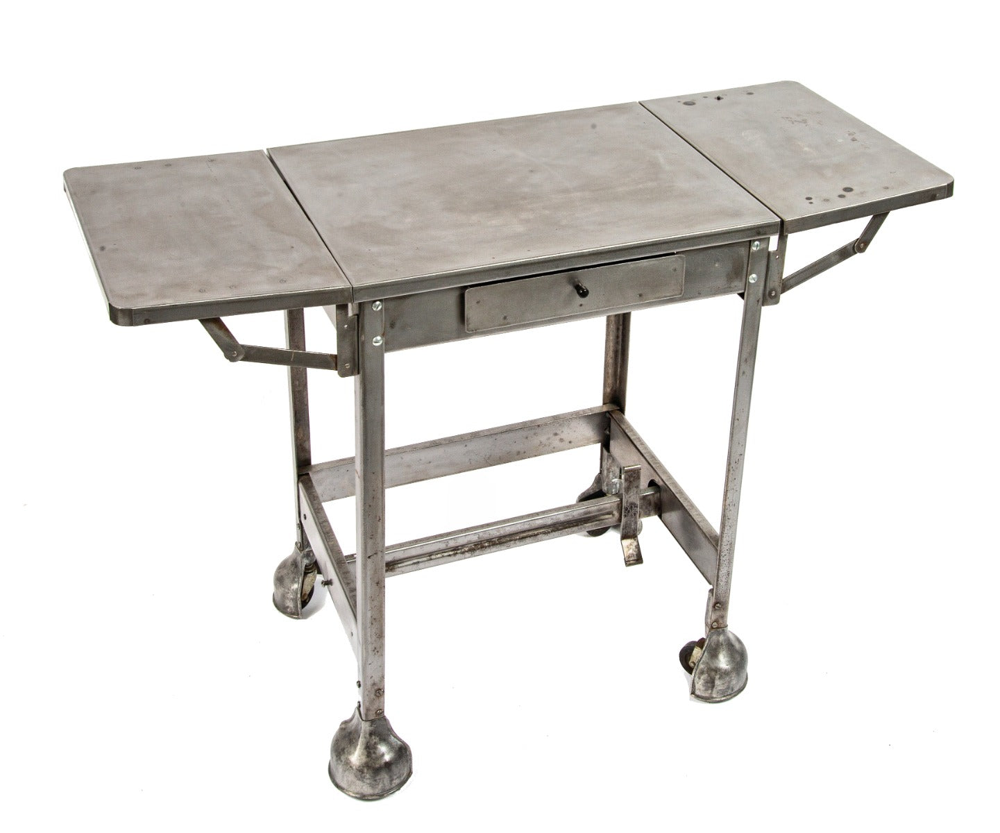 original vintage american industrial mobile brushed steel typewriter or stenographer's desk with streamlined caster guards