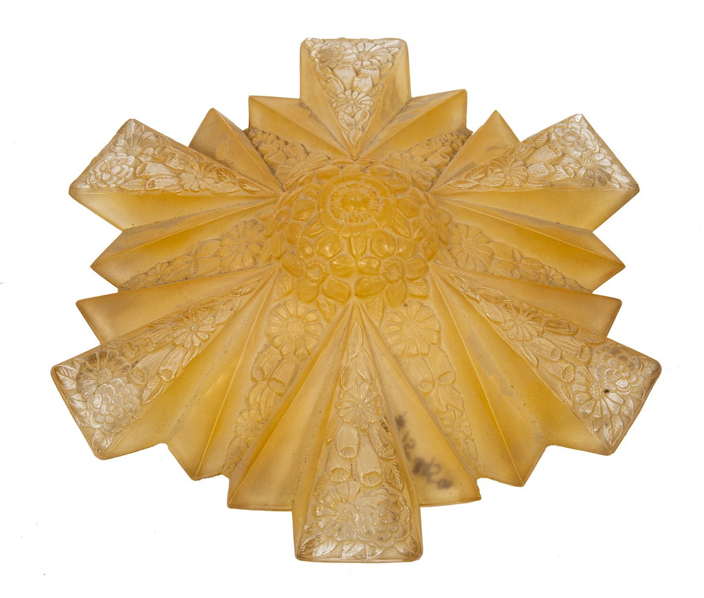 original rueben haley-designed early 1930s american art deco pressed glass "modernizer" ceiling shade