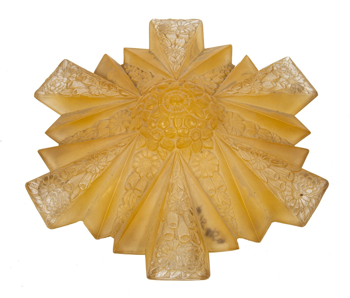 original rueben haley-designed early 1930s american art deco pressed glass "modernizer" ceiling shade