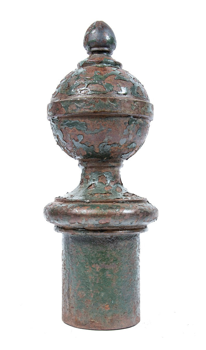 unique 1920s freestanding cast iron general electric street light or utility pole finial top with weathered paint finish