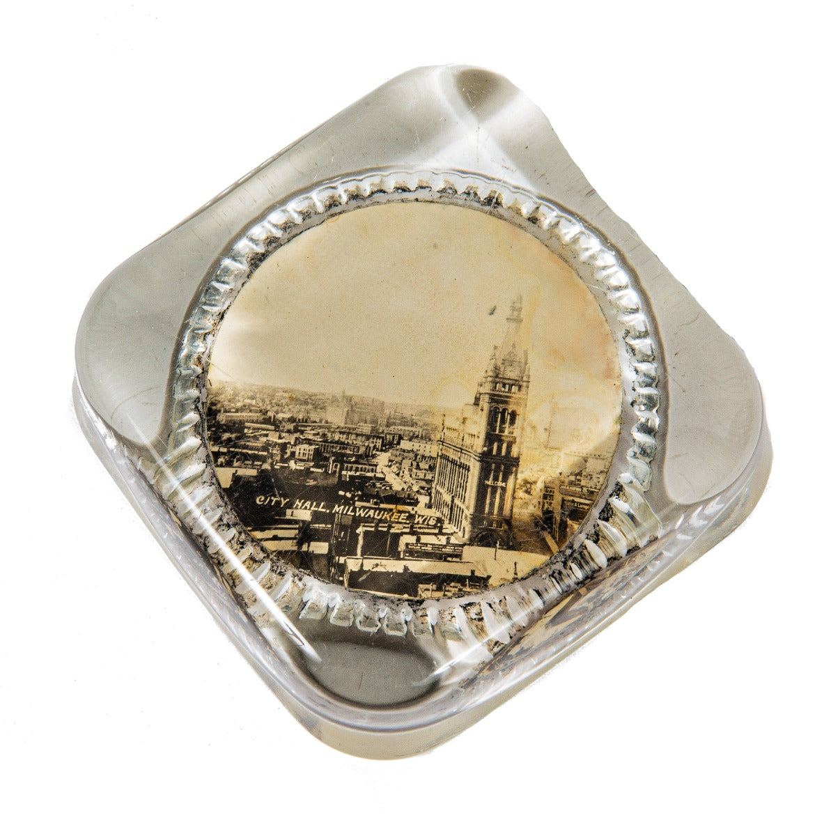 late 19th or early 20th century milwaukee city hall libby glass company paperweight