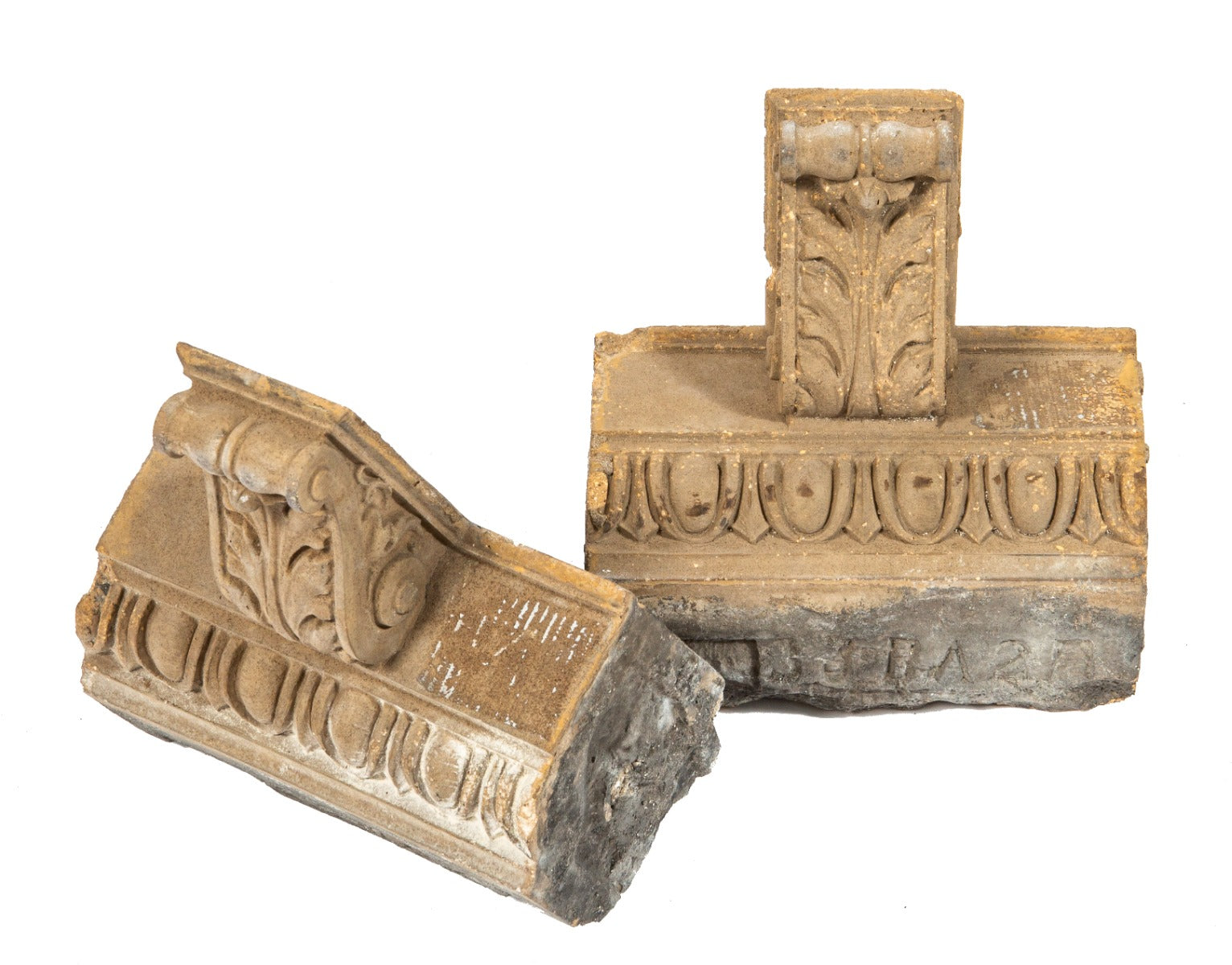two matching historically important 19th century buff-colored pabst pavillion terra cotta corbels