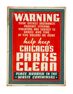 rare 1930s depression-era chicago wpa hand-crafted no littering park sign with rich colors and bold lettering
