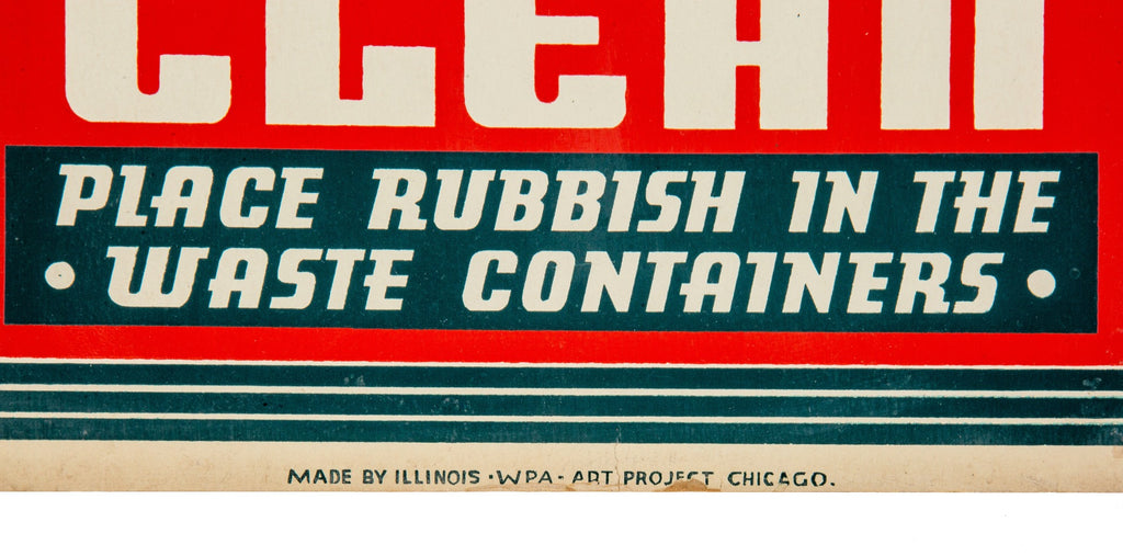 rare 1930s depression-era chicago wpa hand-crafted no littering park sign with rich colors and bold lettering