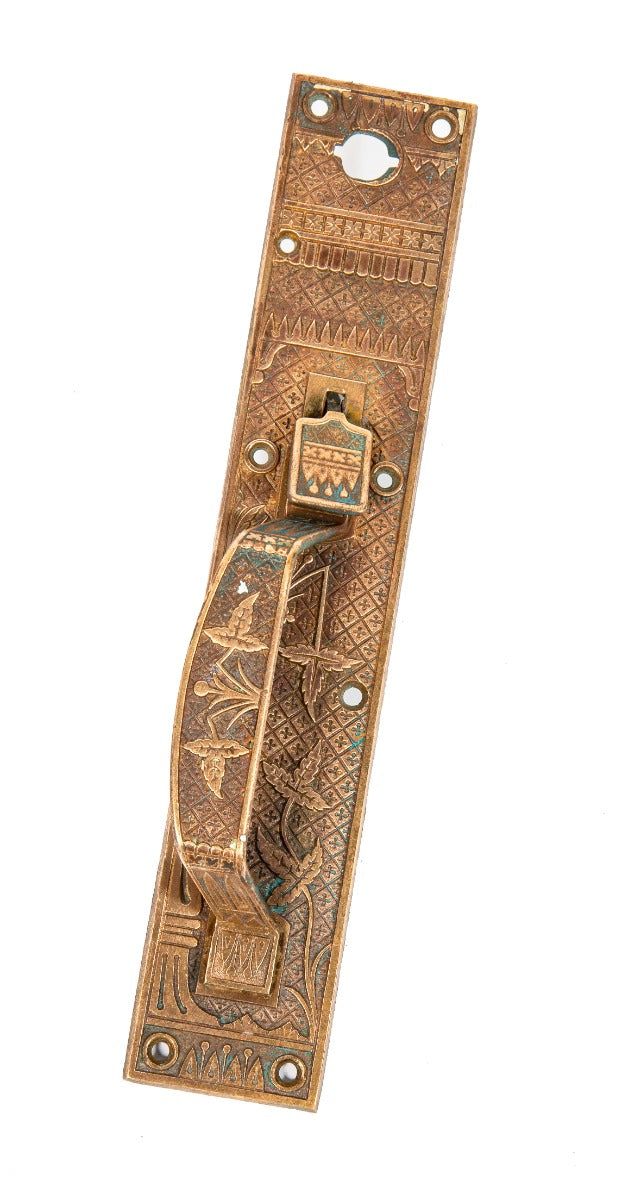 hard to find all original 19th century eastlake style chicago commercial building "broken leaf" entrance door thumblatch handle