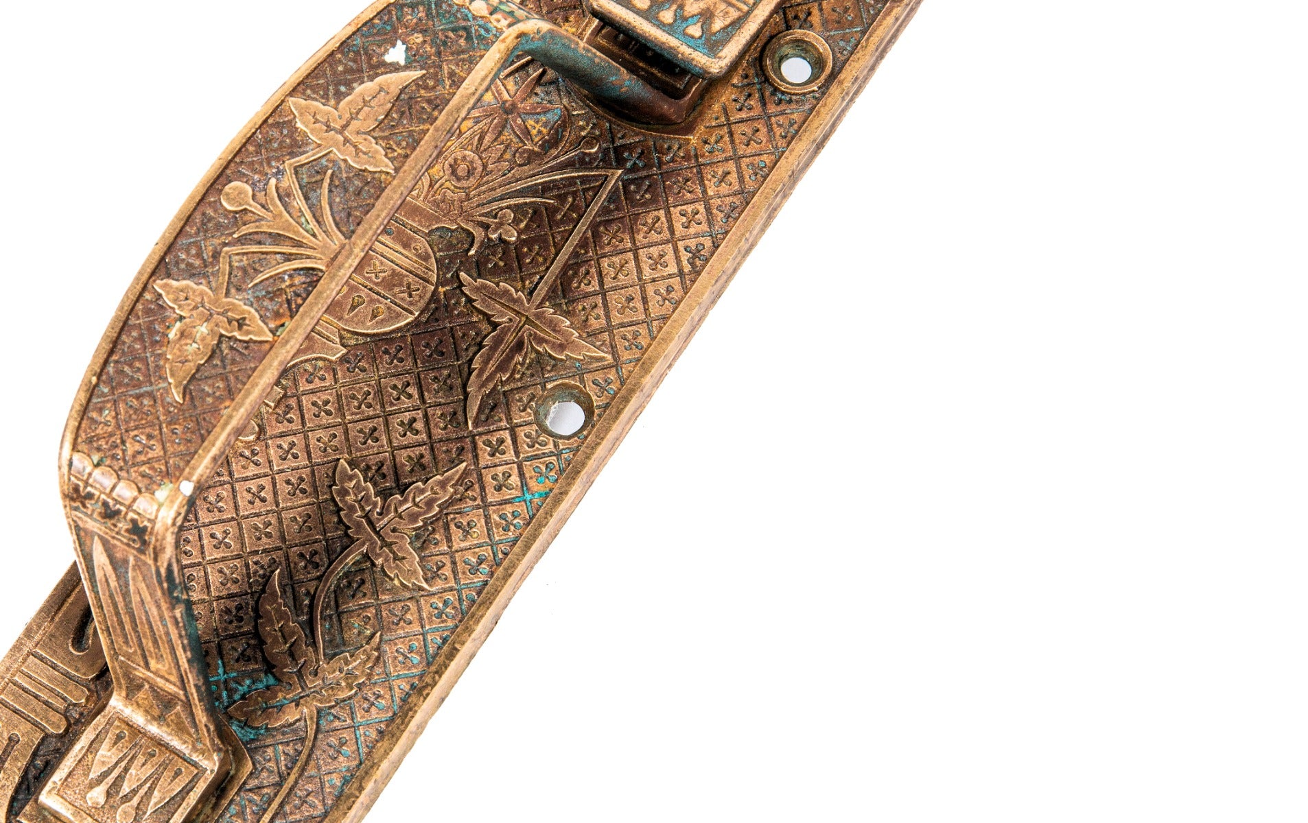 hard to find all original 19th century eastlake style chicago commercial building "broken leaf" entrance door thumblatch handle