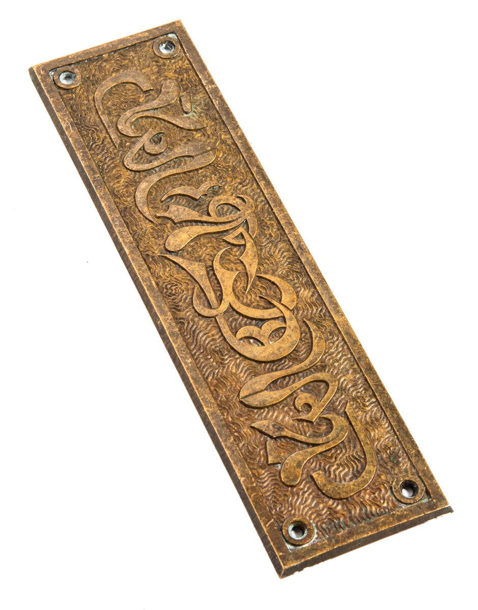 hard to find original 19th century salvaged chicago "arabic" pattern cast bronze swinging door push plate by mallory wheeler