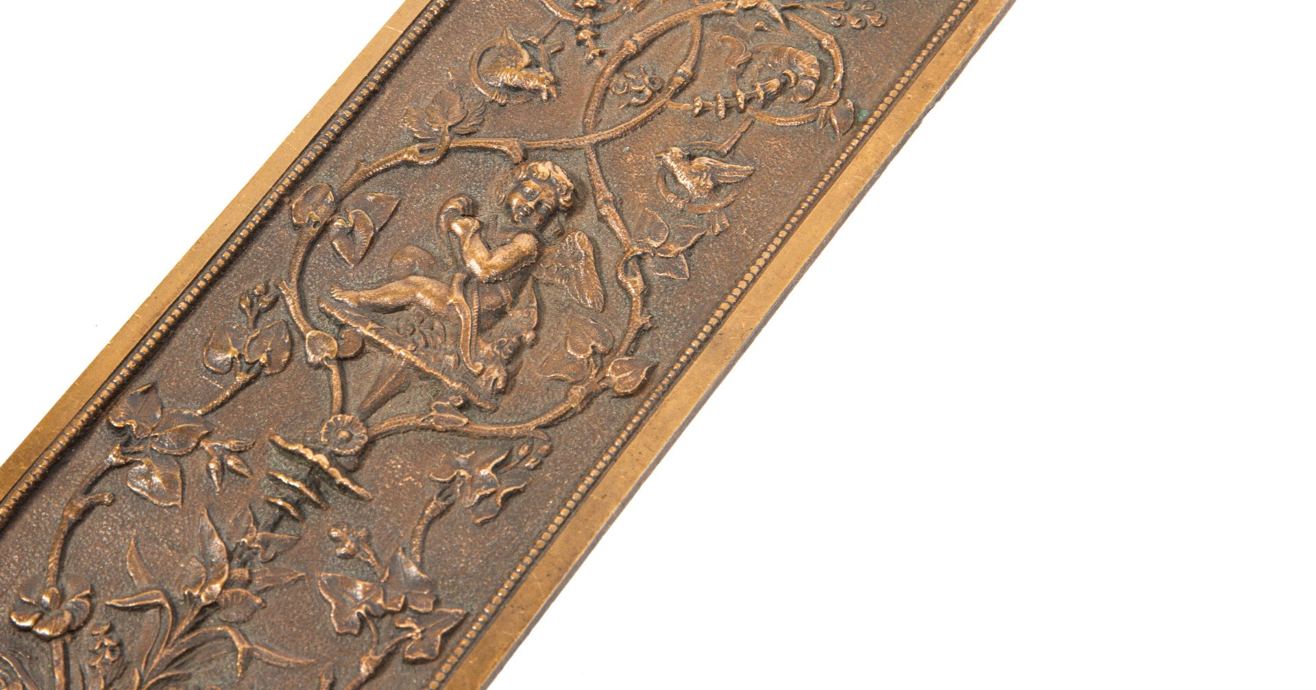 unusual and rare 19th century finely cast victorian-era cast bronze residential swinging door push plate with nicely aged patina