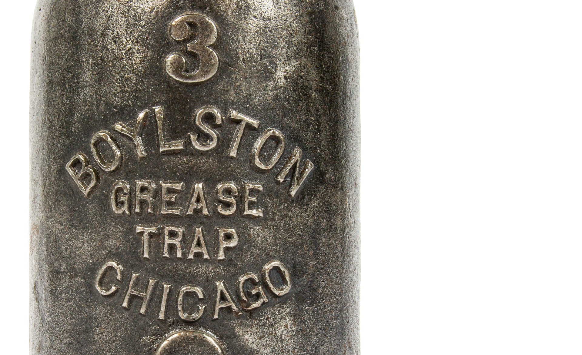 refinished early 20th century american cast iron boylston steam pipe grease trap fitting with embossed lettering