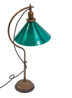 all original early 20th century fully adjustable tubluar brass "c-arm" faries desk lamp with nicely aged patina