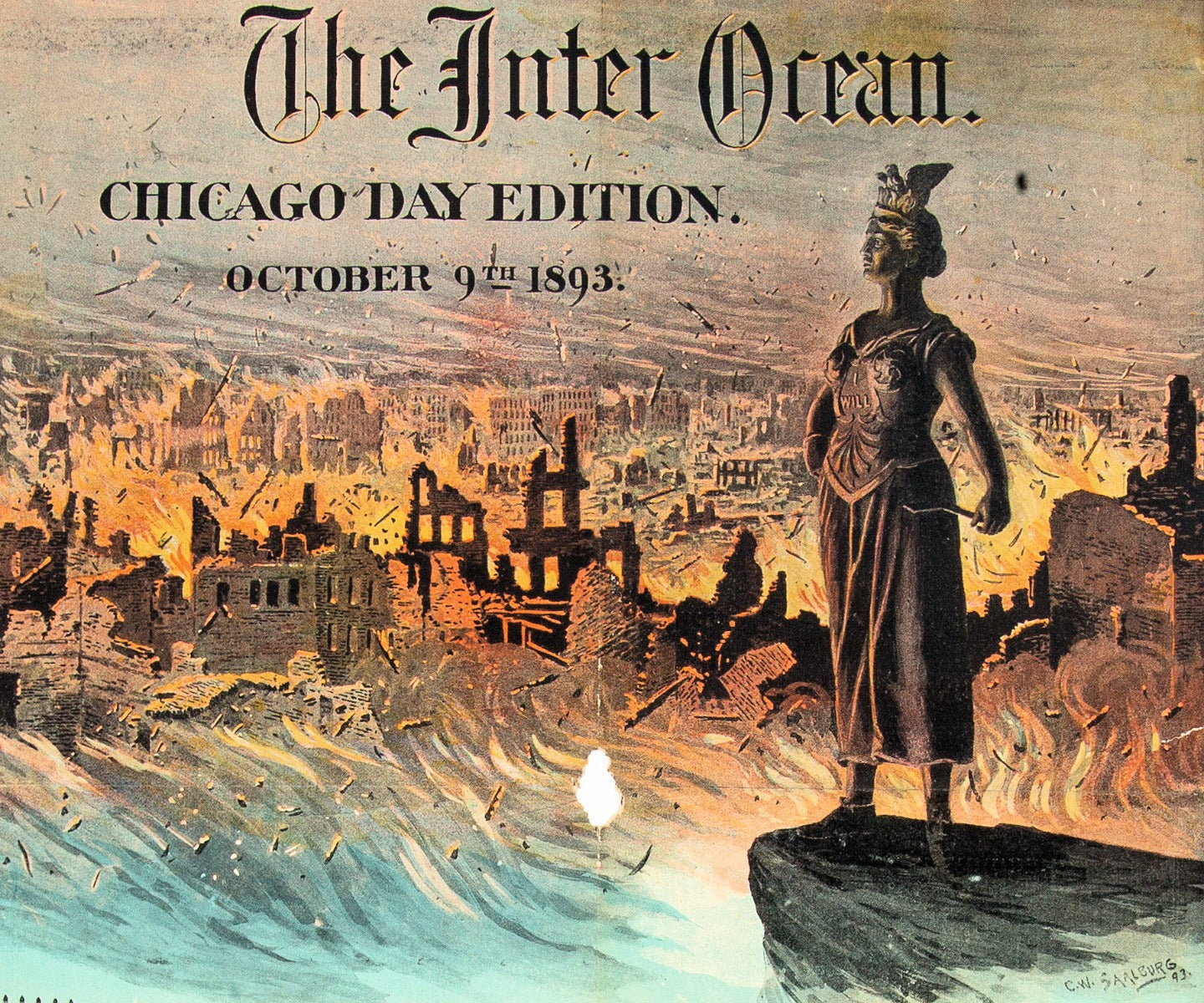 original richly colored inter-ocean supplemental cover for 1893 columbian exposistion chicago day edition