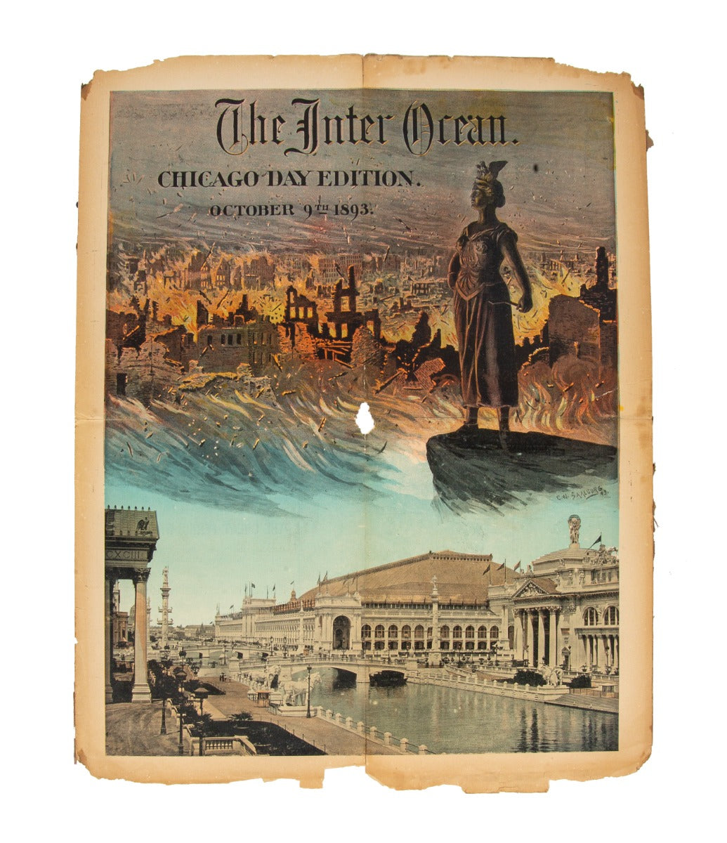 original richly colored inter-ocean supplemental cover for 1893 columbian exposistion chicago day edition