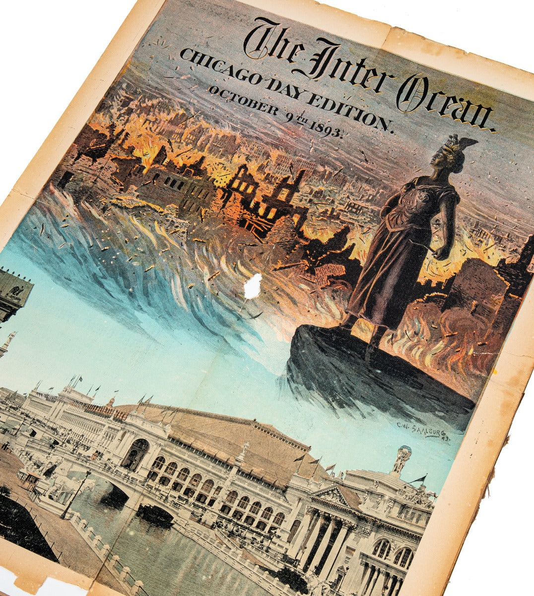 original richly colored inter-ocean supplemental cover for 1893 columbian exposistion chicago day edition