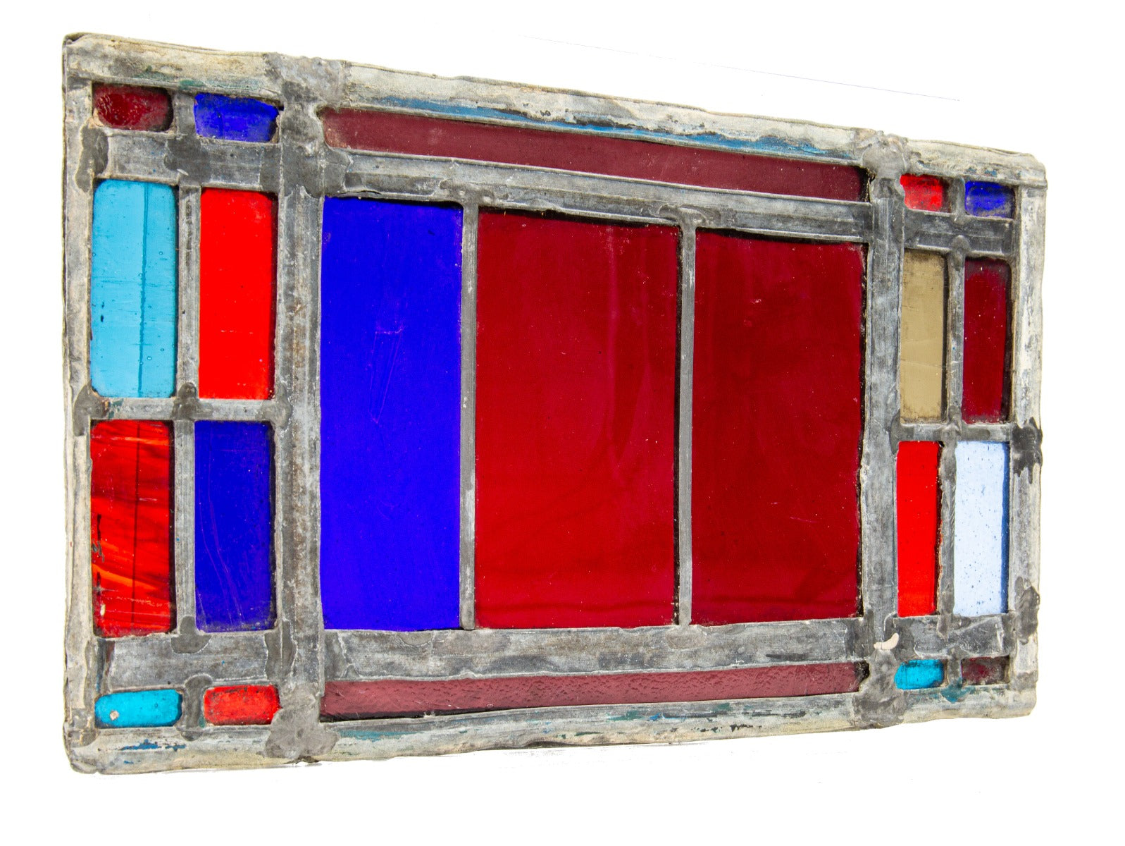 original edgar j. miller leaded art glass residential window glass panel with richly colored flash glass