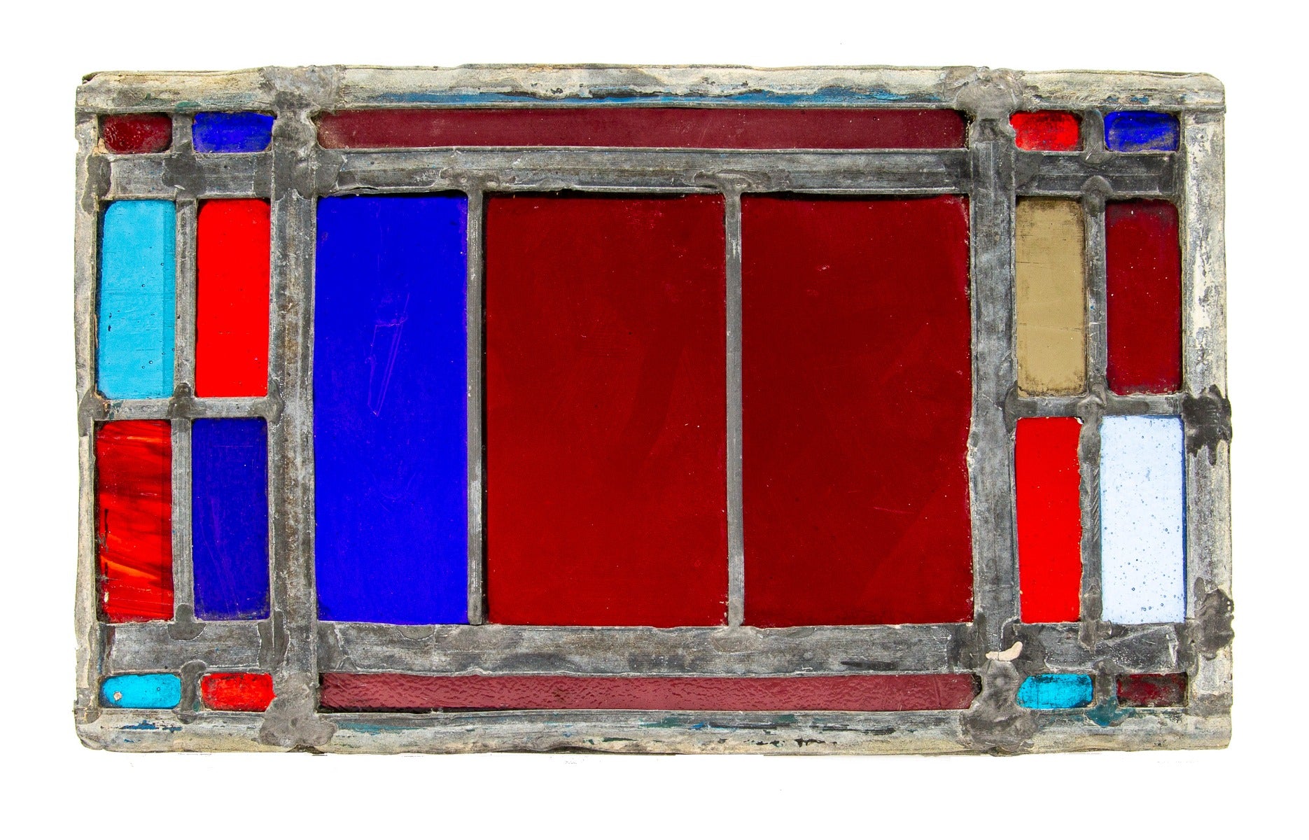 original edgar j. miller leaded art glass residential window glass panel with richly colored flash glass