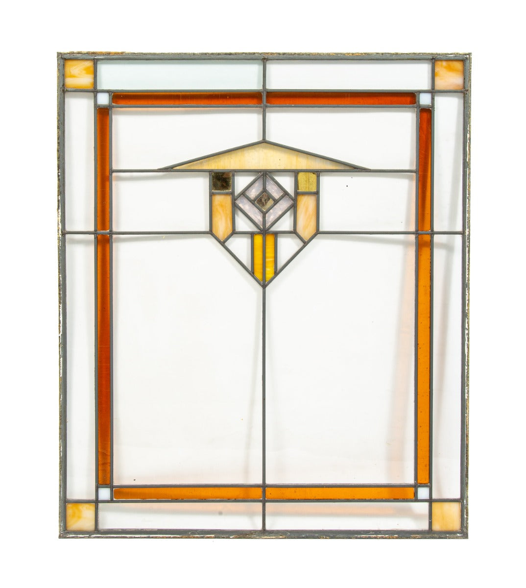 uniquely designed early 20th century salvaged chicago strongly geometric prairie style leaded glass residential window