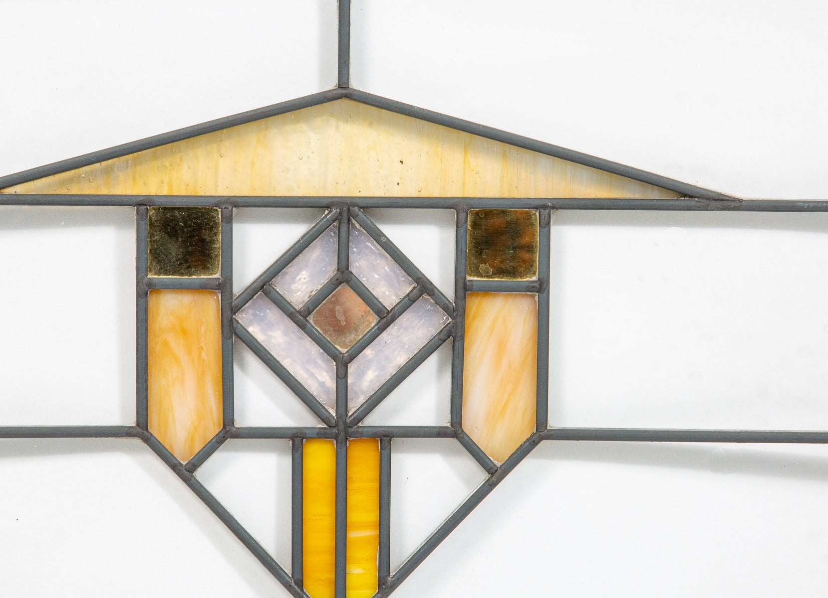 uniquely designed early 20th century salvaged chicago strongly geometric prairie style leaded glass residential window