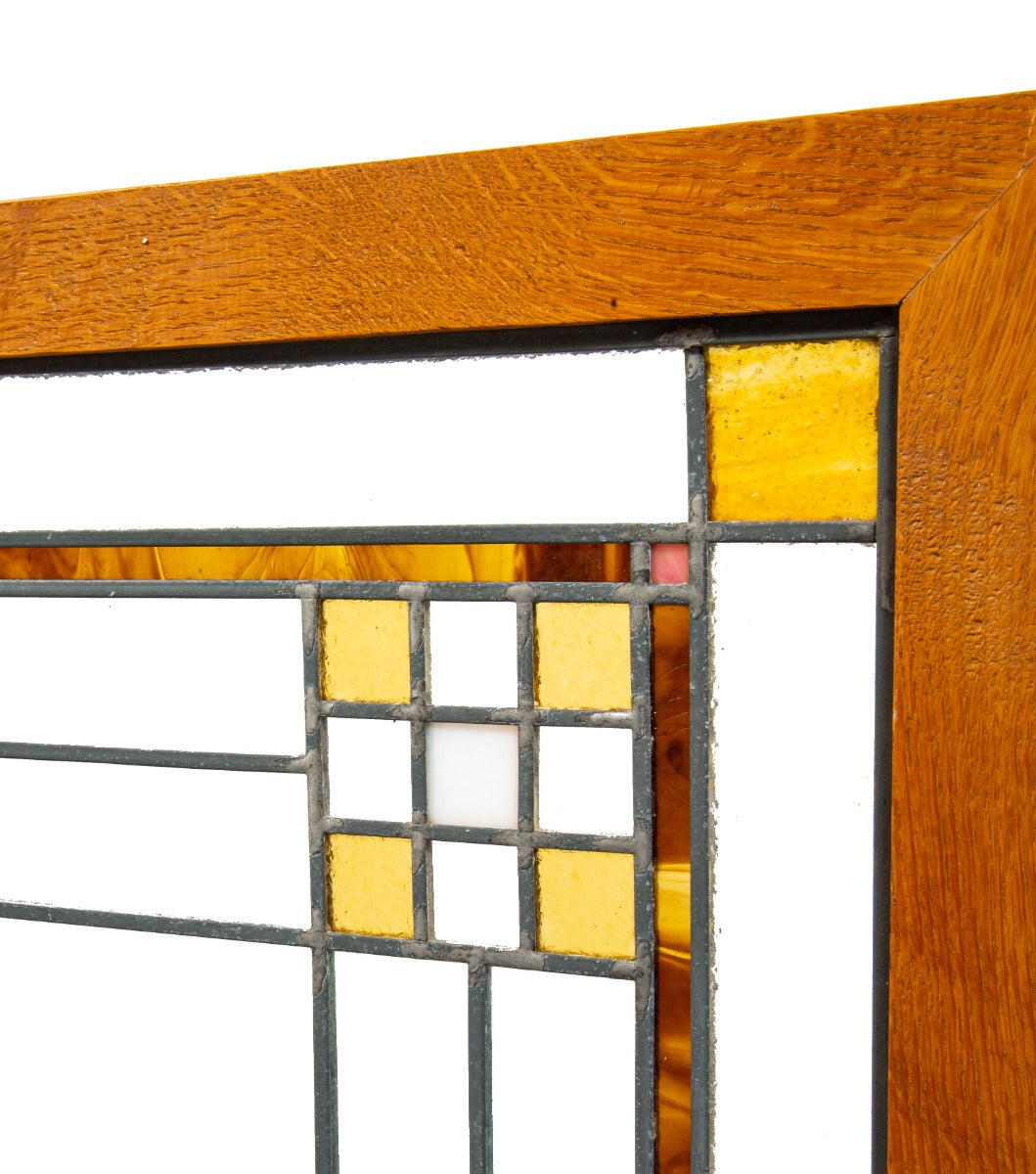 original early 20th century antique american salvaged chicago mission or craftsman style leaded glass window