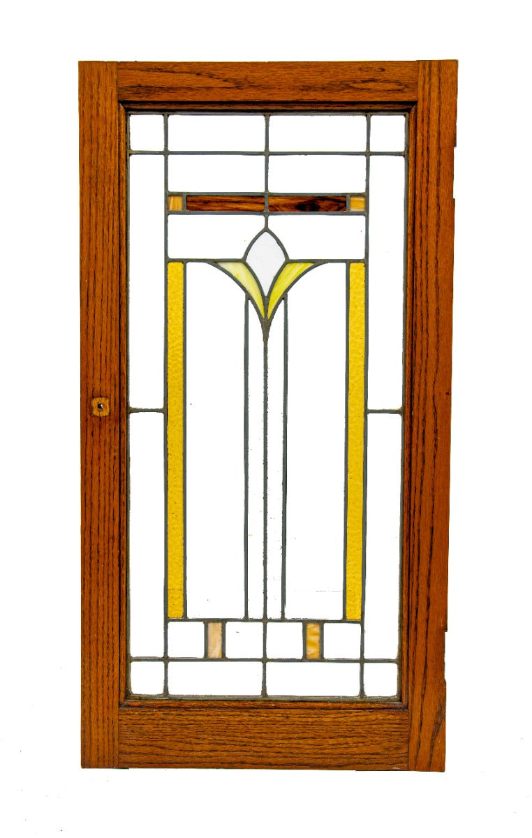 highly desirable eberhardt-designed chicago bungalow art glass window with original oak wood frame