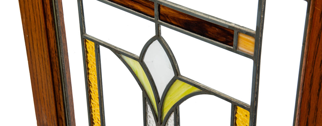 highly desirable eberhardt-designed chicago bungalow art glass window with original oak wood frame