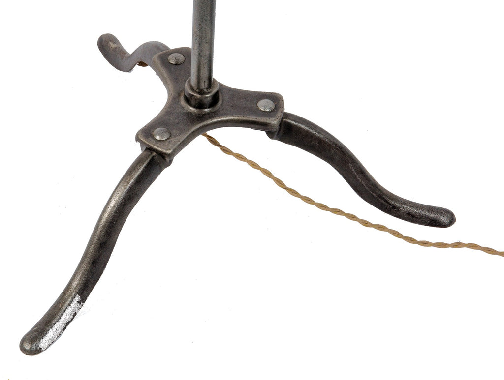 repurposed vintage american industrial freestanding "explosion proof" trouble light floor lamp with three-legged base