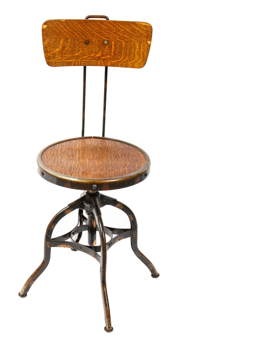 rare early 20th century joseph f. uhl-designed oxidized copper plated "uhl art steel" adjustable swivel chair with backrest