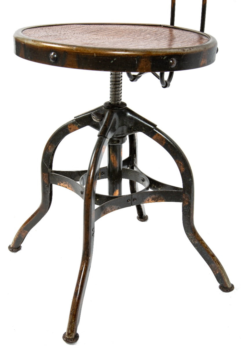 rare early 20th century joseph f. uhl-designed oxidized copper plated "uhl art steel" adjustable swivel chair with backrest