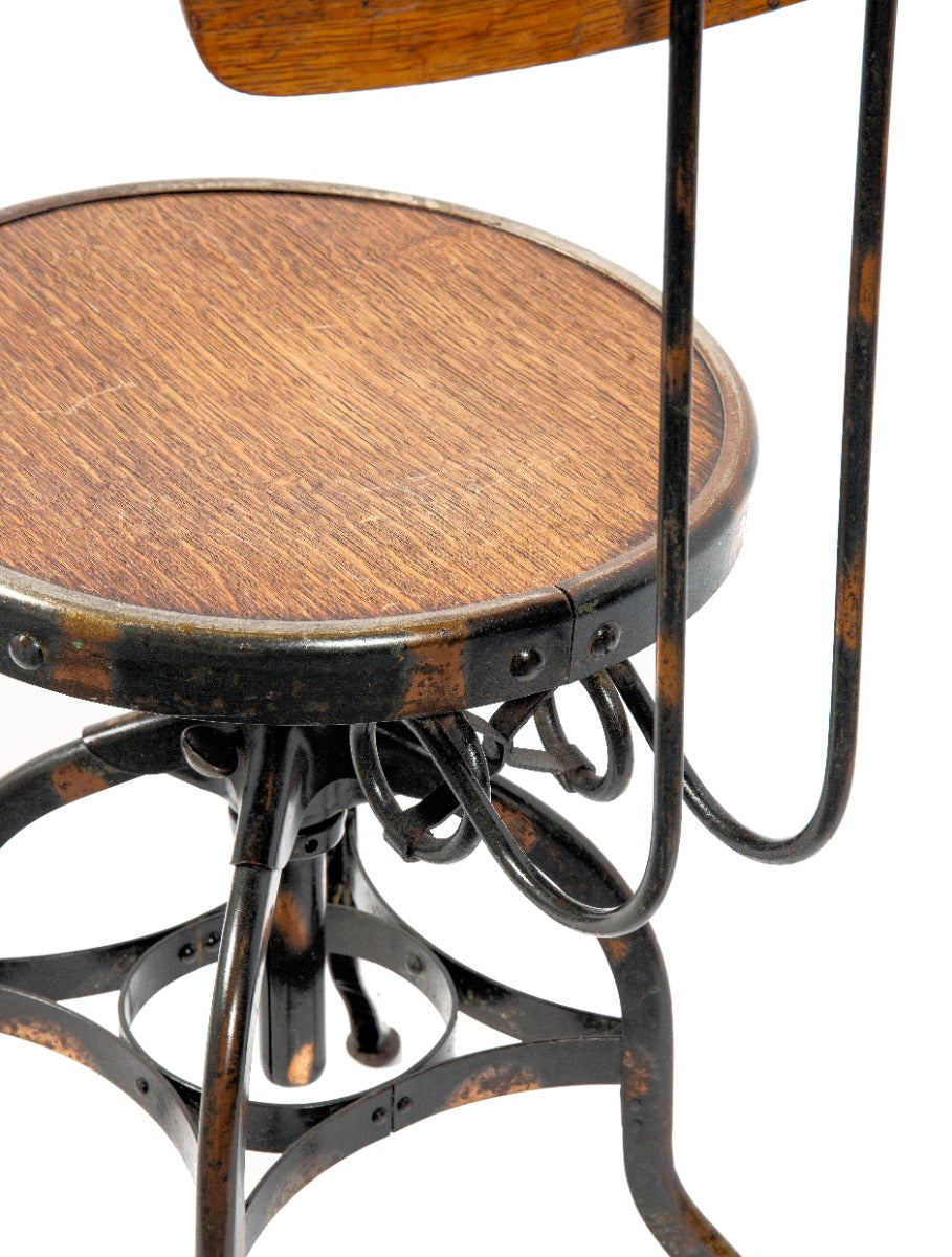 rare early 20th century joseph f. uhl-designed oxidized copper plated "uhl art steel" adjustable swivel chair with backrest