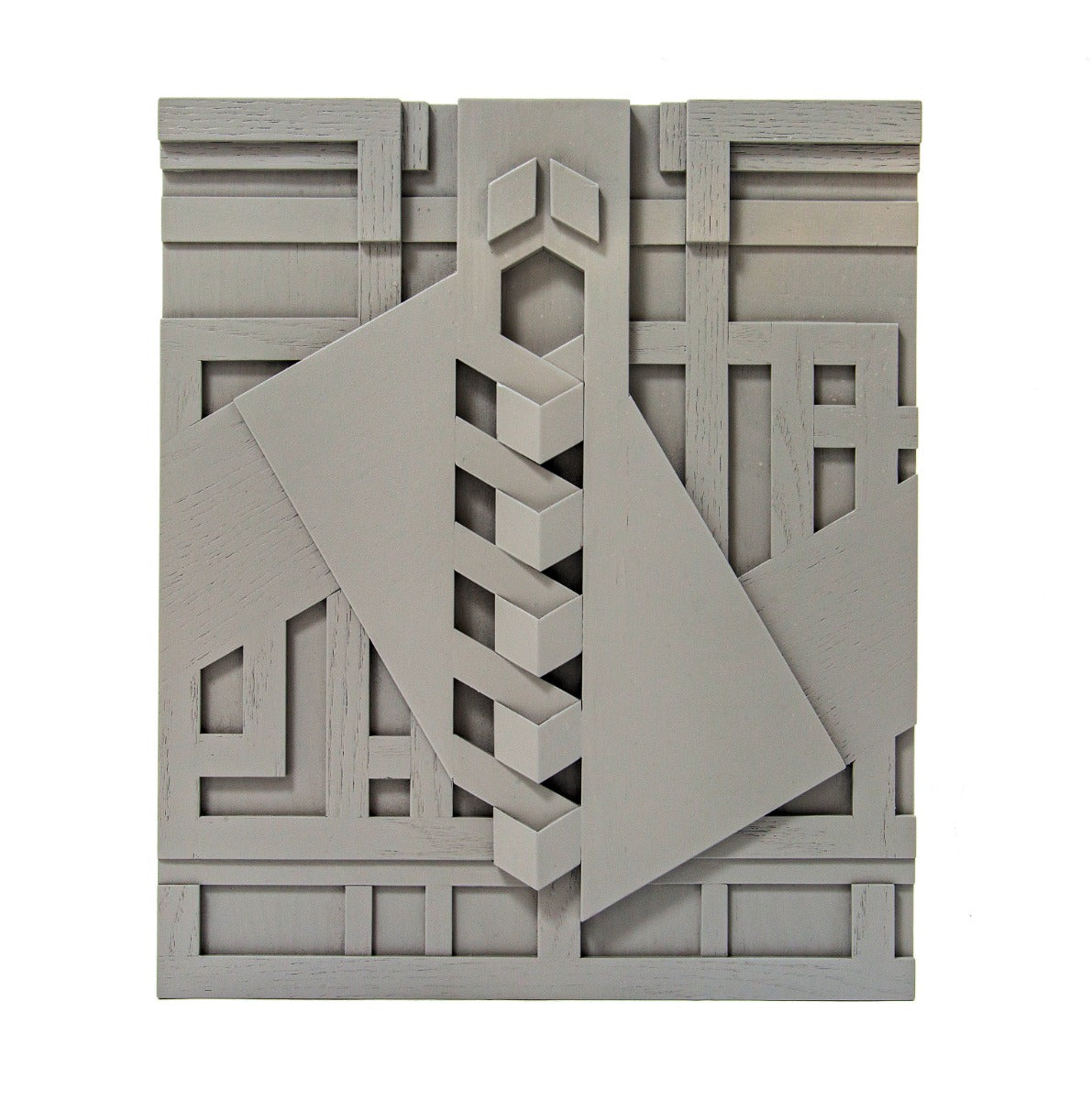 one-of-a-kind hand-crafted wood with painted finish panel modeled after midway gardens concrete block