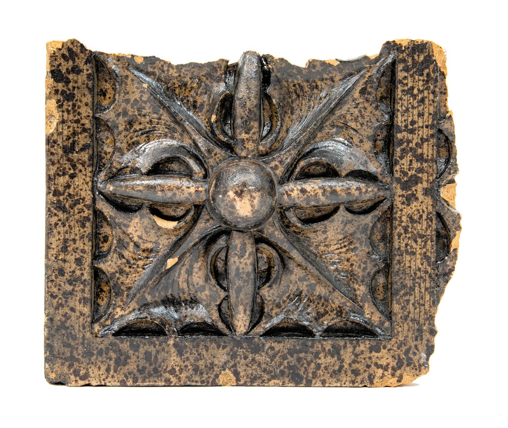 c. 1907 american prairie school style speckle glazed michael reese hospital terra cotta stringcourse "thistle" rosette fragment