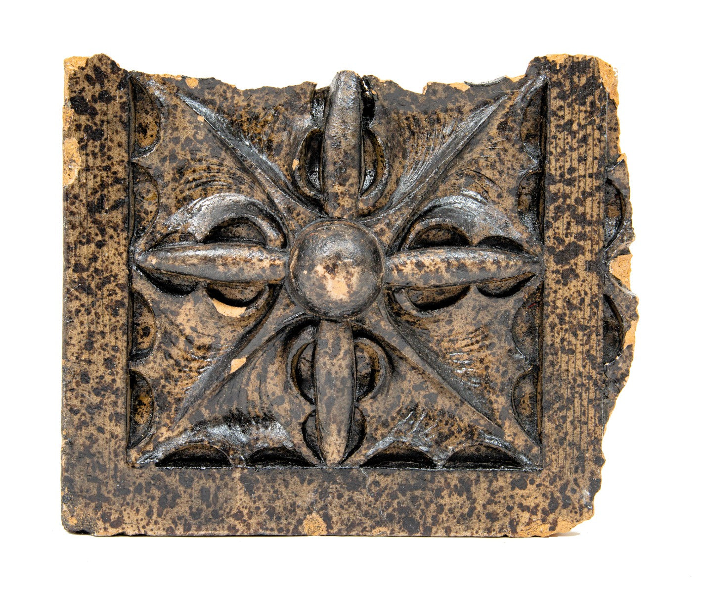 c. 1907 american prairie school style speckle glazed michael reese hospital terra cotta stringcourse "thistle" rosette fragment