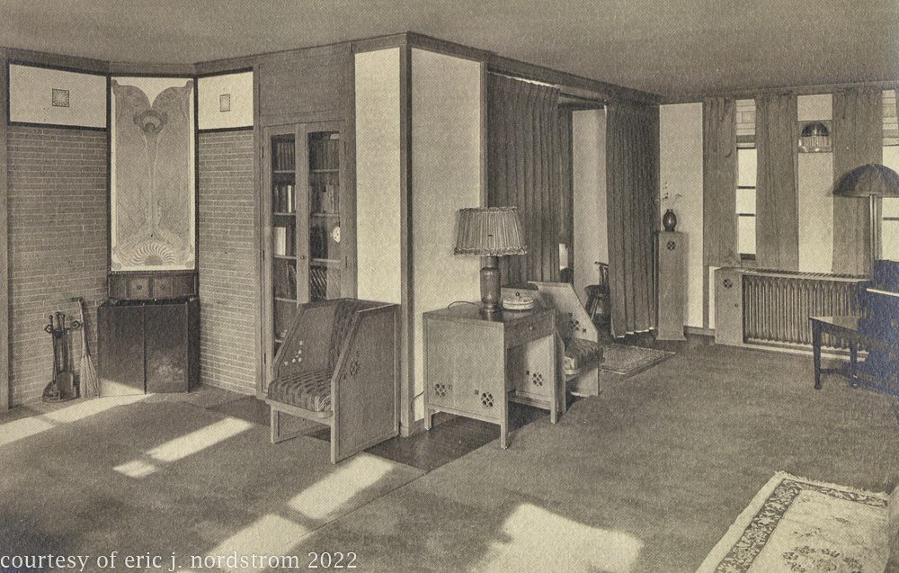 single all original and intact barry byrne-designed william f. tempel house stamped brass and glass wall sconce