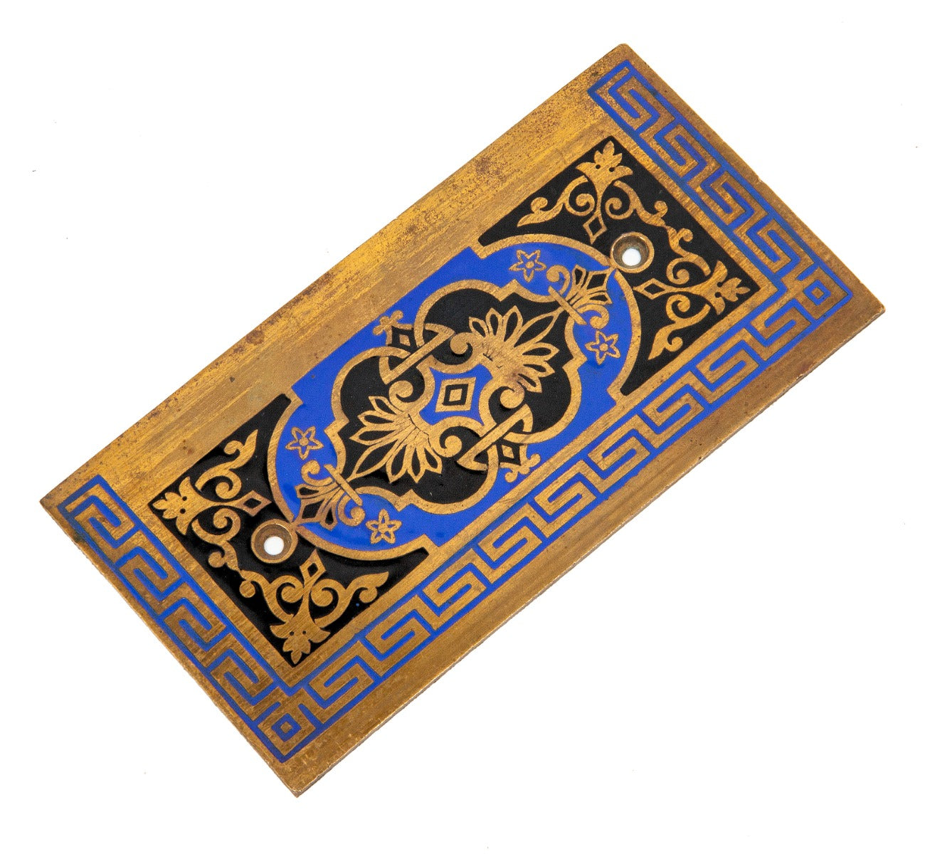 hard to find and highly collectible 1874 p.f. corbin baked enameled polychromed cast bronze residential hinge plate