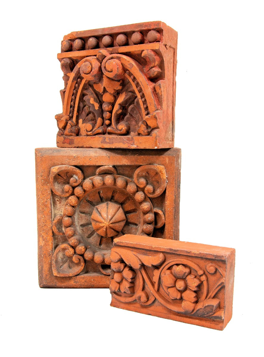 single 19th century late 1880's american victorian-era winkle terra cotta company red slip terra cotta block or panel