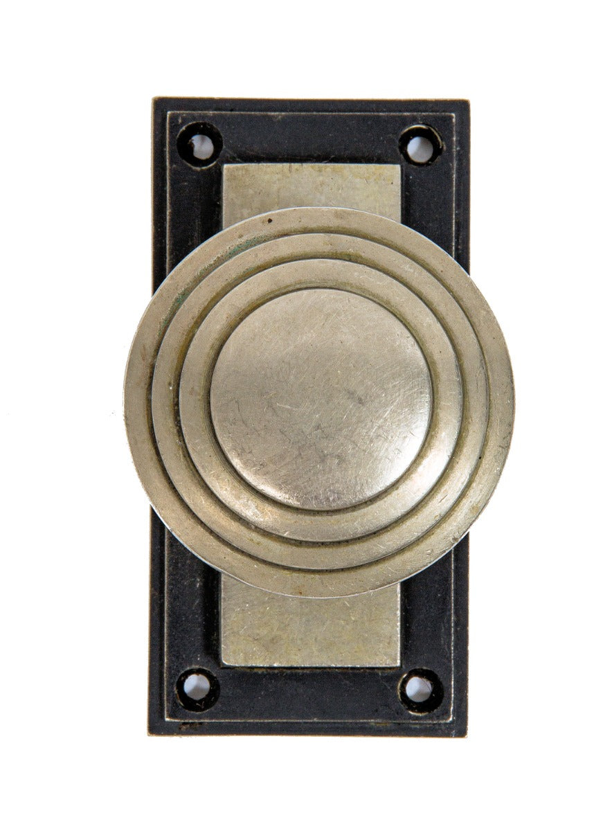 original holabird and root-designed streamlined style nickel-plated chicago board of trade building doorknob and backplate