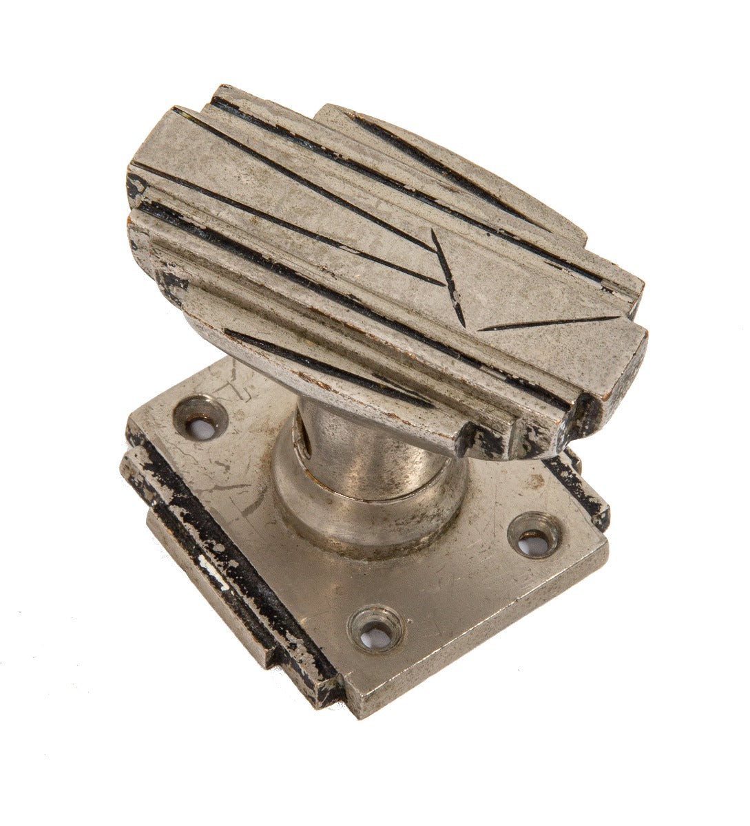 rare nickel-plated art deco interior office building skyscraper style doorknob and matching backplate