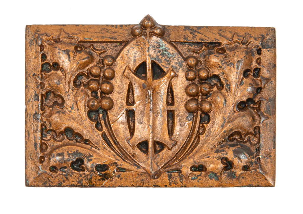 original 1936 george grant elmslie-designed ornamental cast bronze oliver p. morton wall sconce plaque