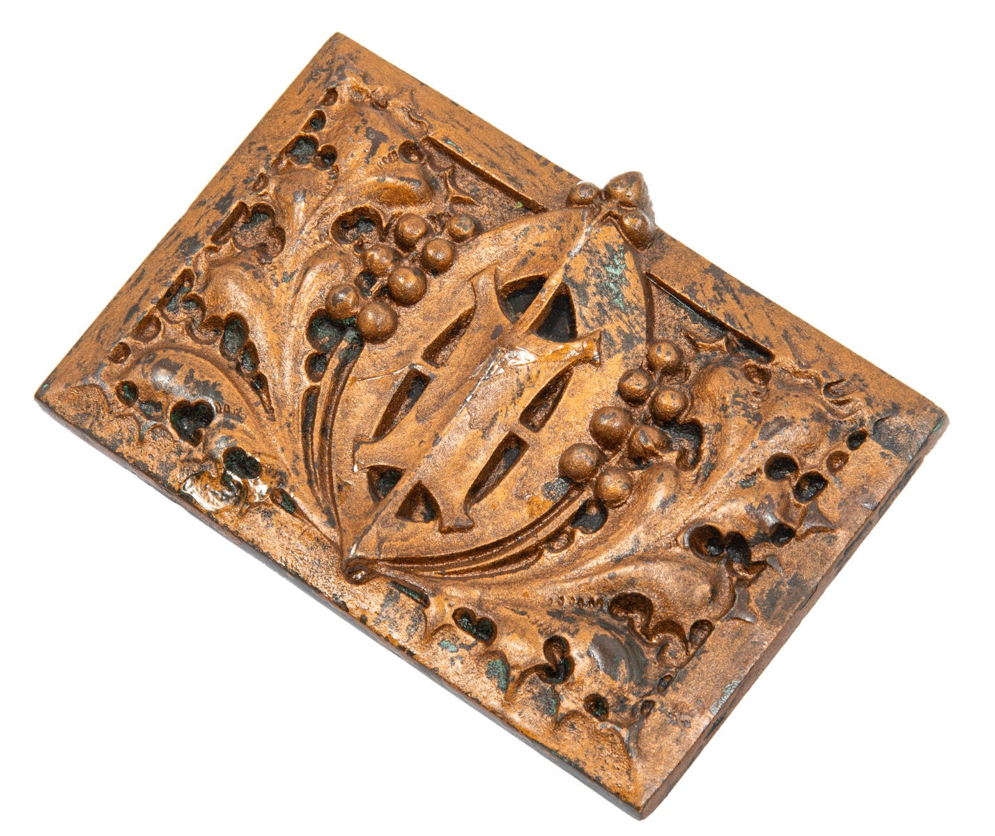 original 1936 george grant elmslie-designed ornamental cast bronze oliver p. morton wall sconce plaque