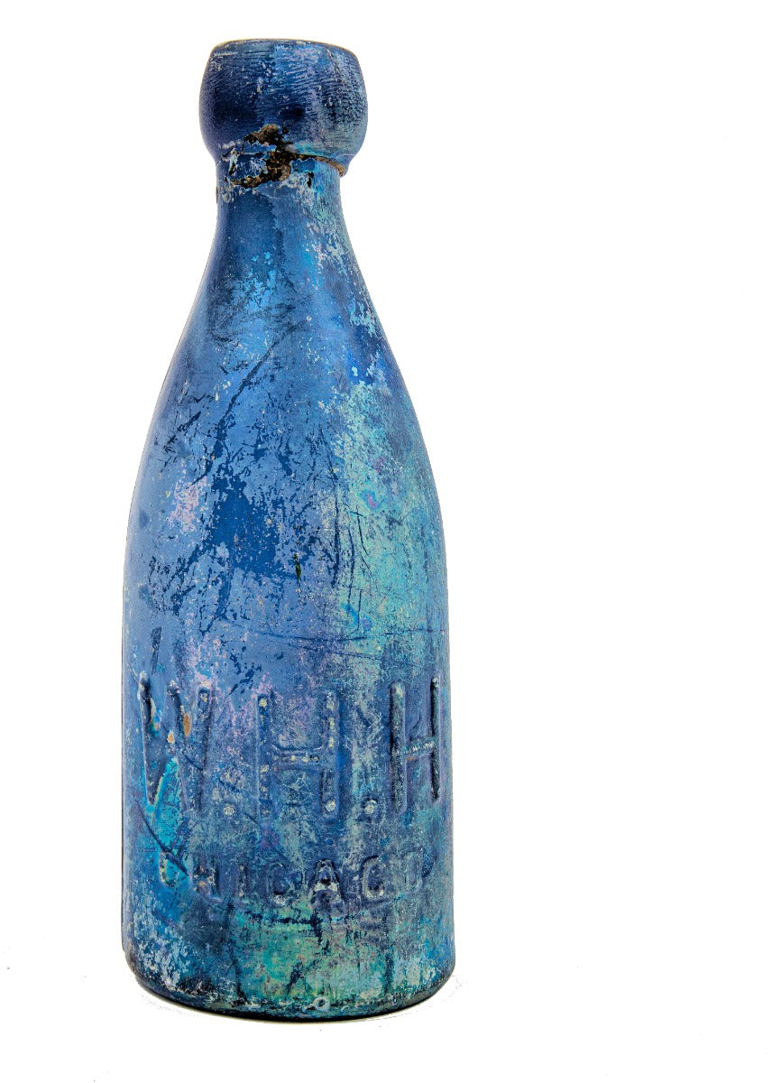 original 1850's iron-pontiled w.h.h. soda bottle dug on the site of s.s. beman's grand central station