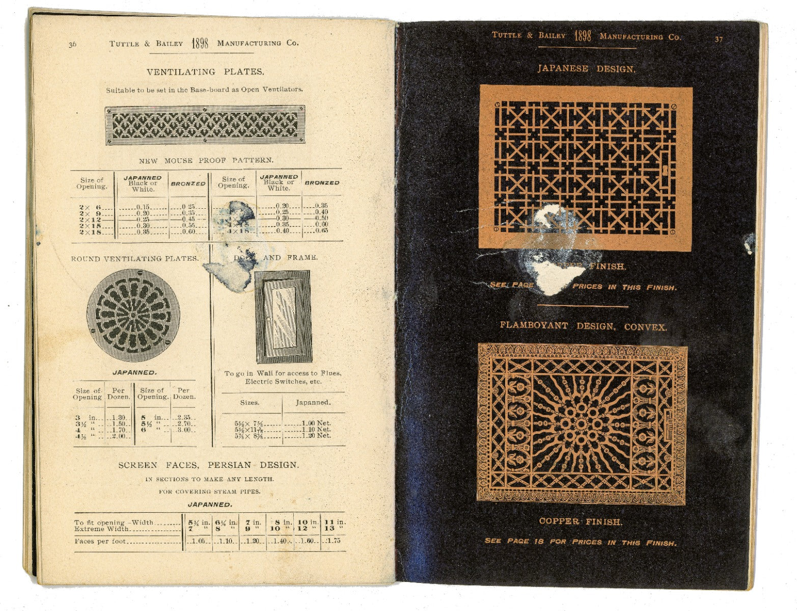 hard to find original and intact c. 1898 tuttle and bailey residential and commerical air register grille product catalog