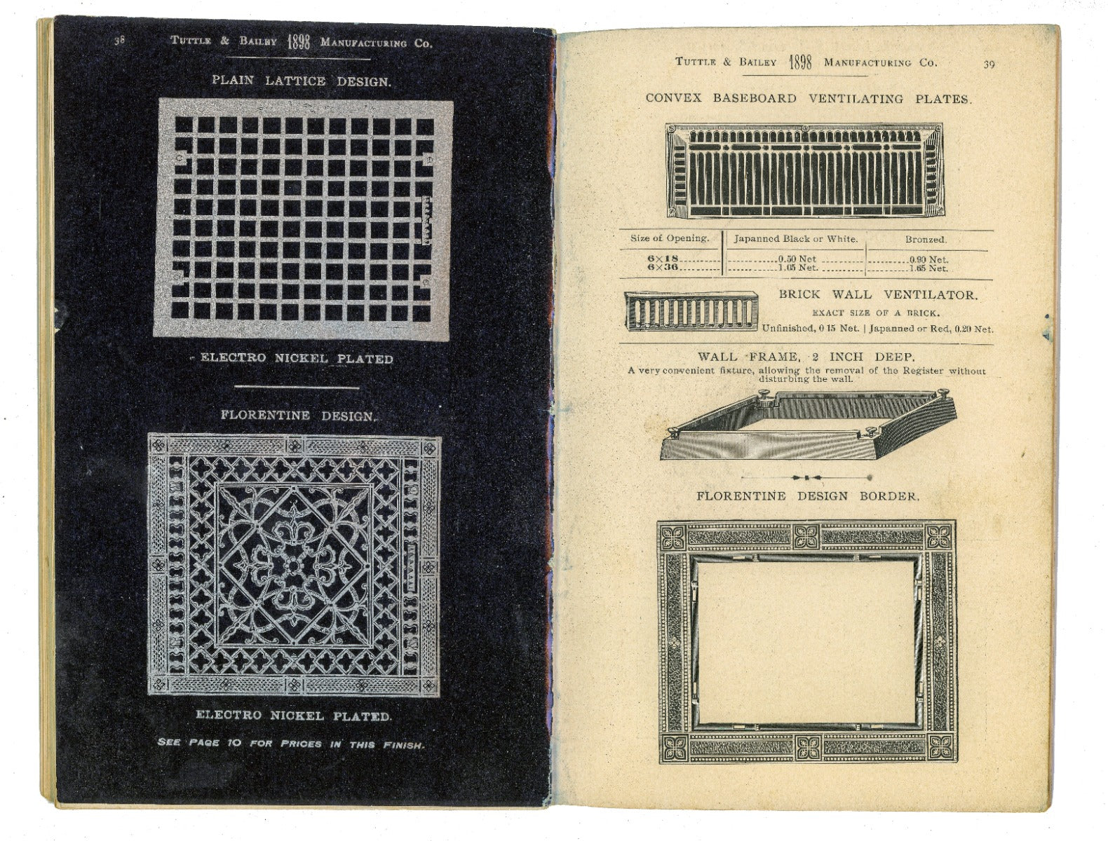 hard to find original and intact c. 1898 tuttle and bailey residential and commerical air register grille product catalog